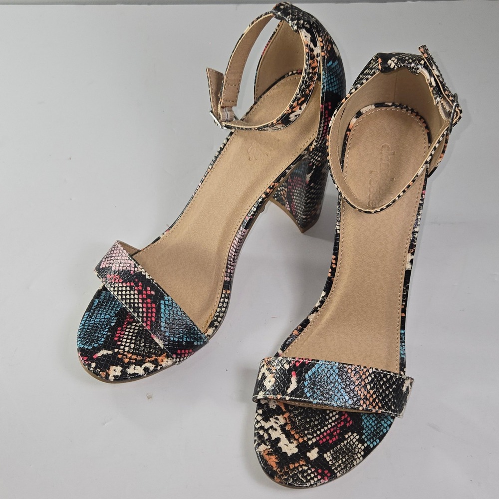 Charlotte Russe Beccax Snake Print Block Heel Ankle Strap Sandals Women's Size 8
